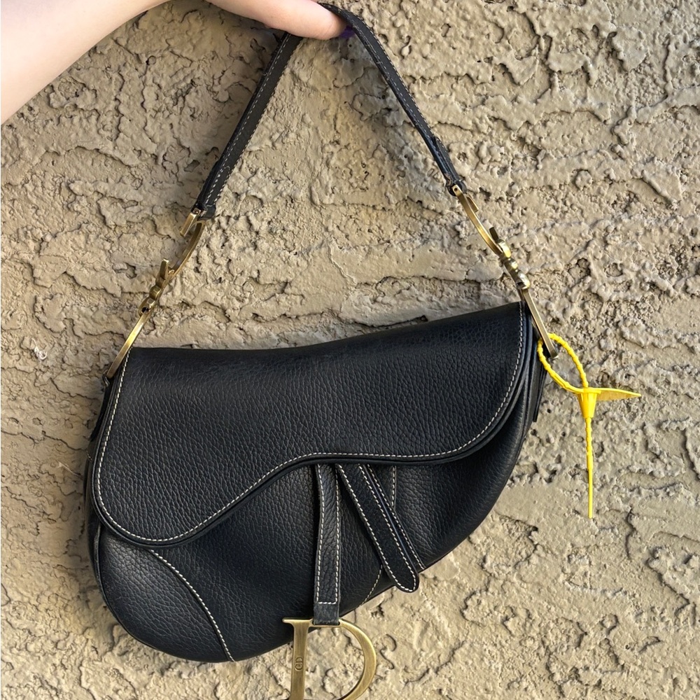 Dior Black Leather Saddle Bag with Gold Details